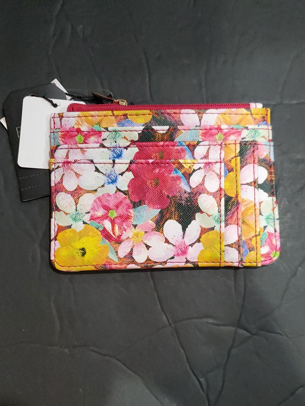 Julia Buxton raspberry pink floral multi Rfid blocking coin card case brand new